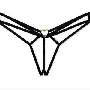 Victoria's Secret Very Sexy Crotchless Panty XL Women Black Thong Strappy VS